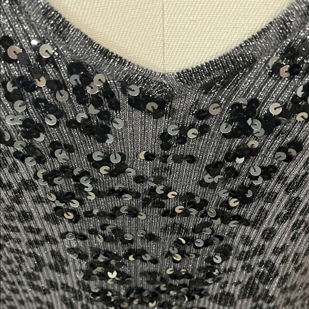 Belldini Black and Gray Sequin V-Neck Sweater - Picture 8 of 8